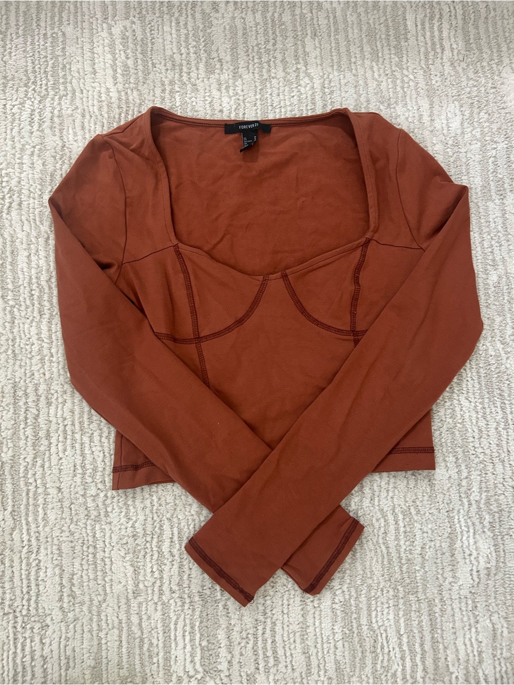 Forever 21 Rust Brown Long-Sleeve Square Neck Crop Top
